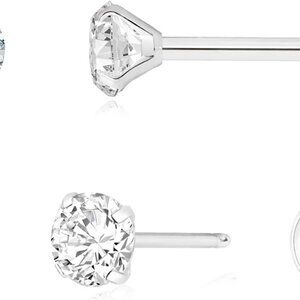 Silver 4mm Hypoallergenic Cubic Zirconia Stud Earrings for Women and Men